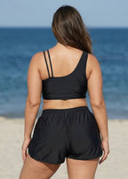 Black And White V Neck Patchwork Colorblocked Bikini Top