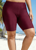 Plus Size Dark Red High Waist Knee Length Swim Shorts Beach Bottom