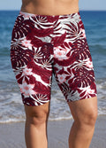Plus Size Red Floral Print High Waist Knee Length Swim Shorts Beach Bottom