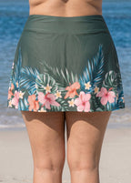 Curvy Green Floral High Waist Comfy Women's Flare Slim Fit Swim Bottom