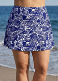 Navy Leaf High Waist Comfy Curvy Women's Flare Slim Fit Swim Bottom