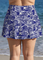 Navy Leaf High Waist Comfy Curvy Women's Flare Slim Fit Swim Bottom