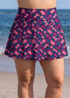 Pink Floral Print High Waist Modest Plus Size Flare Slim Fit Swim Bottom
