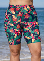 Plus Size Navy Floral High Waist Knee Length Slim Fit Swimsuit Bottom