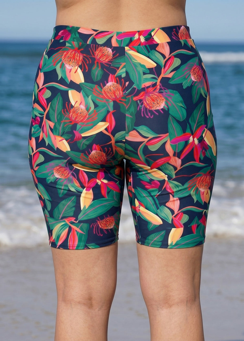 Plus Size Navy Floral High Waist Knee Length Slim Fit Swimsuit Bottom