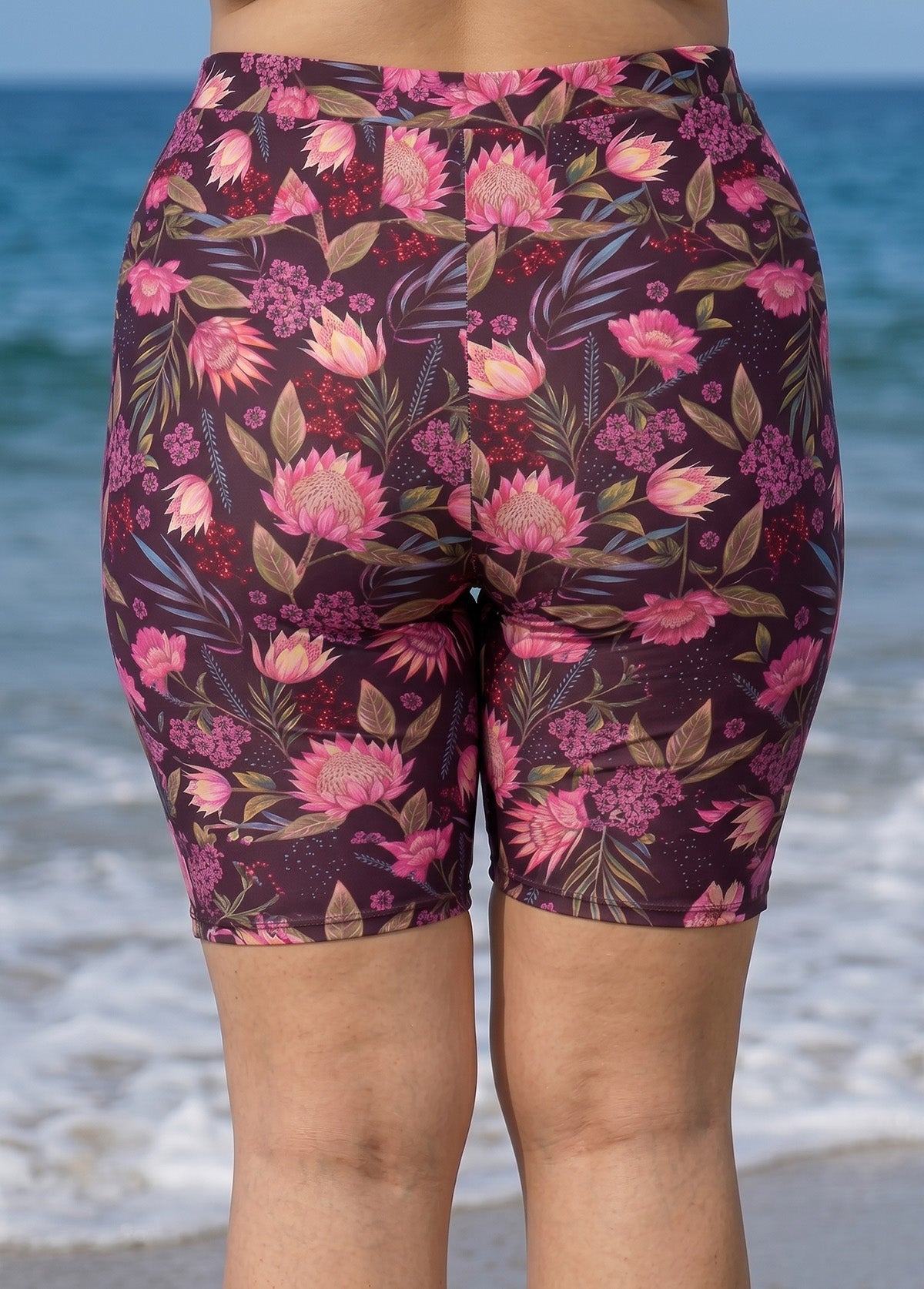 Purple Floral High Waist Knee Length Slim Fit Curvy Swimsuit Bottom