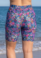 Purple Floral Print High Waist Knee Length Slim Fit Plus Size Women's Swimsuit Bottom