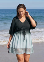 Plus Size Deep V-Neck Tie-Dye Print Cover Up Dress