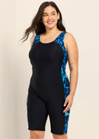 Black Cyan Gradient Pattern Tummy Control Plus Size Swimsuit One Piece Swim Romper