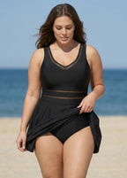 Plus Size V-neck Wide Strap Crochet One Piece Swimdress