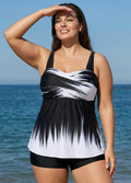 Black And White Ombre Twisted Front Adjustable Tankini Top