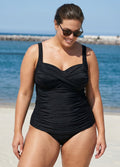 Stylish Black Twisted Front Ruched Tummy Control Tankini Top