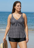 Plus Size Black Polka Dot Print Modest Swimsuits Tankini Top