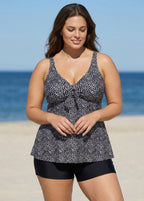 Plus Size Black Polka Dot Print Modest Swimsuits Tankini Top