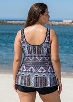 Charming Plus Size Ethnic Print V-neck Tankini Top