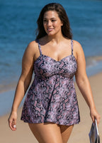 Plus Size Snake Skin Print Tankini Swimsuit Top with Sweetheart Neckline