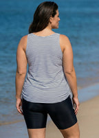 Curvy Black Stripe Drawstring Color Block Women'S Swimsuit Tankini Top
