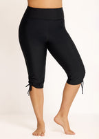 Plus Size Black High Waisted Tummy Control Side Drawstring Swimsuits Bottom Capri Pants