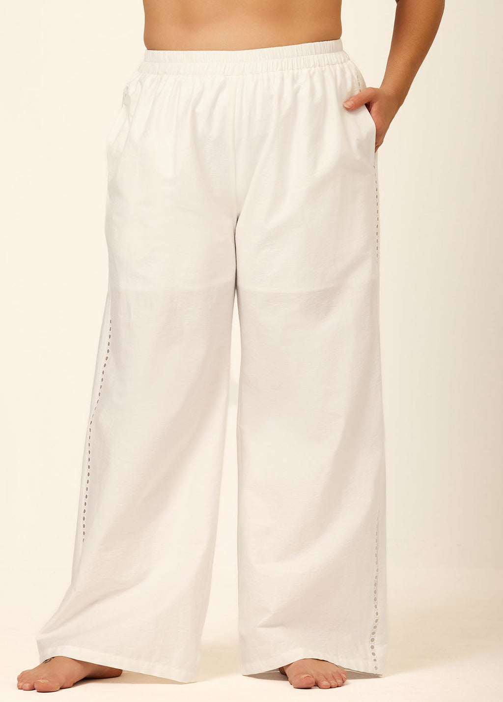 White Fashion Cutout Plus Size Modest Swimsuit Loose Cover Up Pants