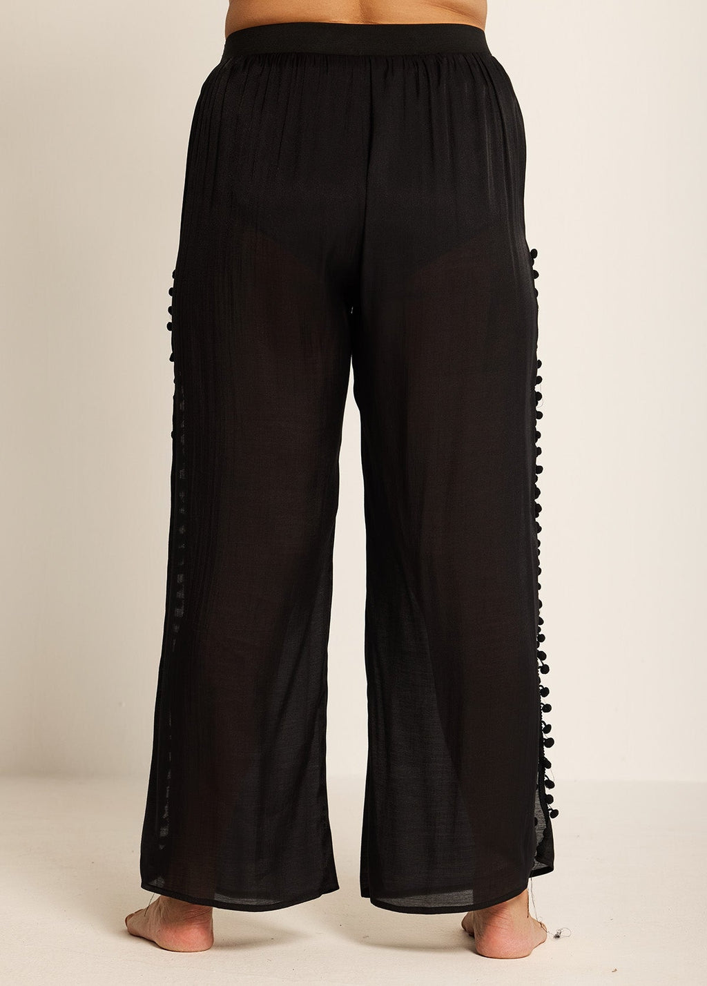 Plus Size Black Side Slits Tassel Swimsuit Cover Up Pants