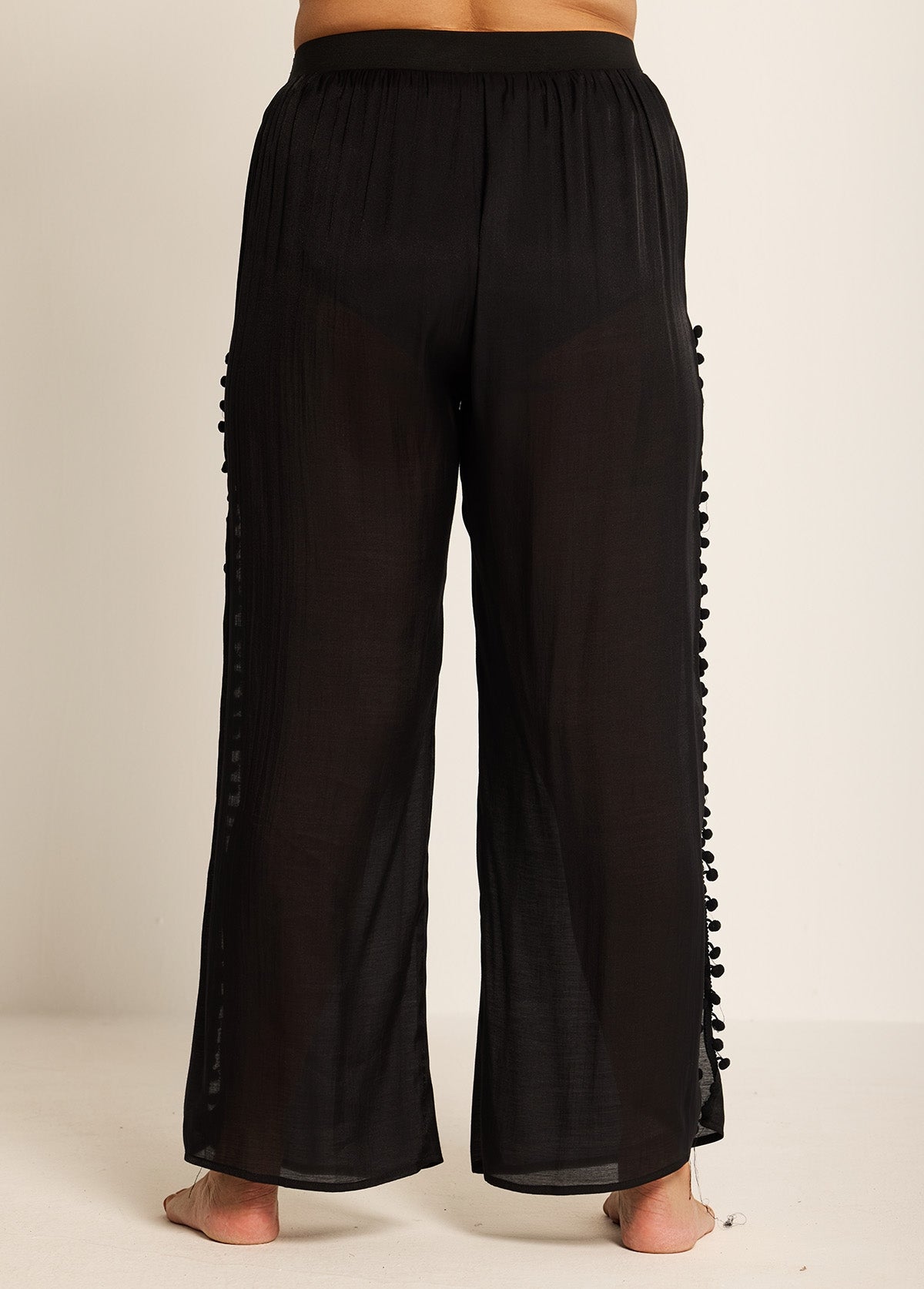Plus Size Black Side Slits Tassel Swimsuit Cover Up Pants
