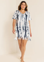 V-Neck Slit Fringe Trim Tunic Cover Up