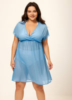 Baby Blue V Neck Semi-Sheer Split Boho Style Cover Up