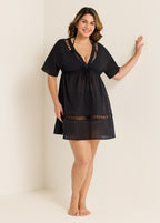 Black Fashionable Plus Size Hollow Out Short Sleeve Cover Up