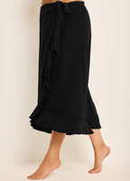 Black Plus Size Holiday Casual Ruffle Trim Tie Wrap Cover Up Skirt