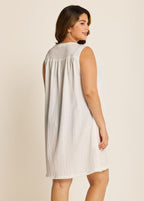 Curvy White Split Neckline Gauze Swimsuit Cover Up Shift Dress
