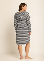 White Striped Hoodie Curvy Beachwear Cover Ups Dress