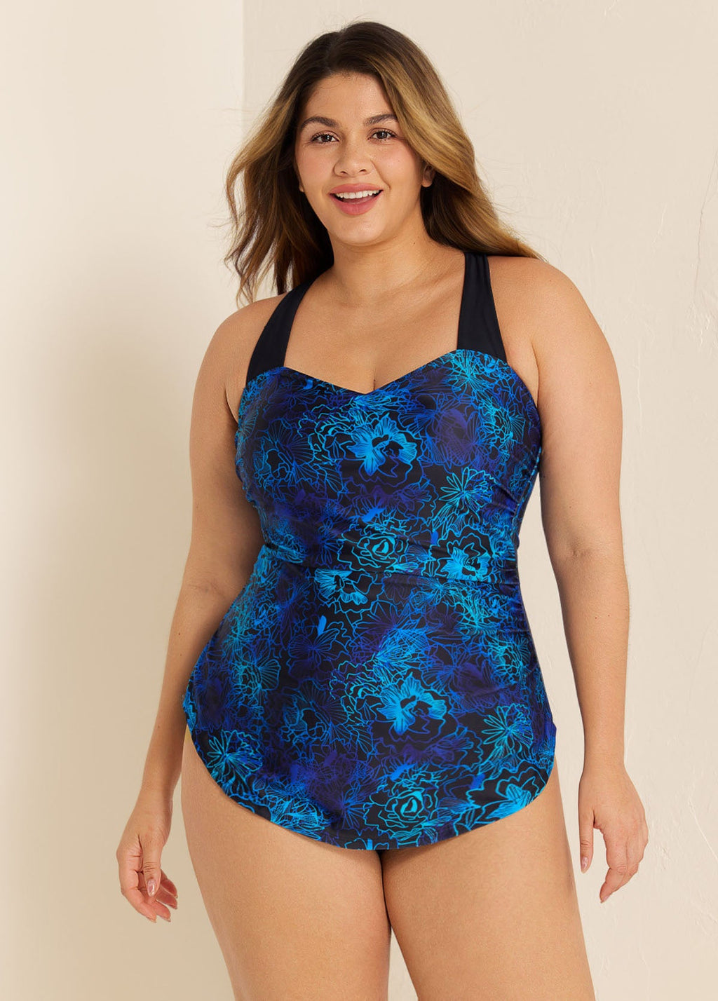 Plus Size Green Floral Sarong Swimwear Bathing Suits One Piece Swimsuit