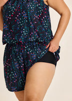 Black Print High Neck Flattering Pocket Curvy Women's Swimsuit One Piece Swim Romper
