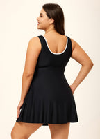 Black And White Color Block Round Neck Casual One Piece Swimdress
