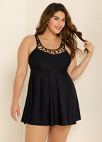 Plus Size Black Fashionable Hollow Swimdress Top