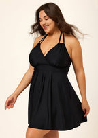 Double Straps Halter Neck V Neck Modest Plus Size Fashion Swimdress Top