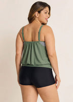 Plus Size Striped Faux Layer Adjustable Tankini Top