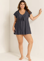 Deep V-neckline Tie Front Women Tankini Top