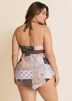 Paisley Print Halter V Neck Flowy Women Tankini Top